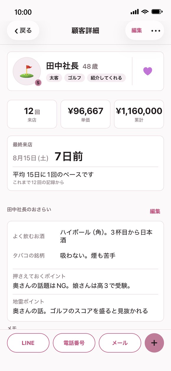 顧客詳細の画面